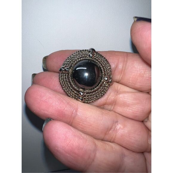 Vintage Silver Tone Rope Cabochon Chunky Stud Earrings - Picture 4 of 6